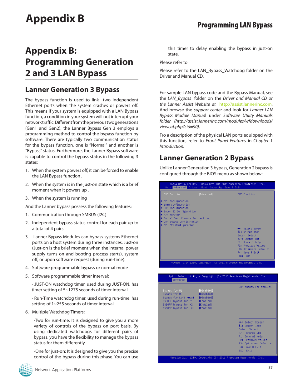 Lanner generation 3 bypass, Lanner generation 2 bypass, Appendix b | Programming lan bypass | Lanner FW-7575 User Manual | Page 42 / 48