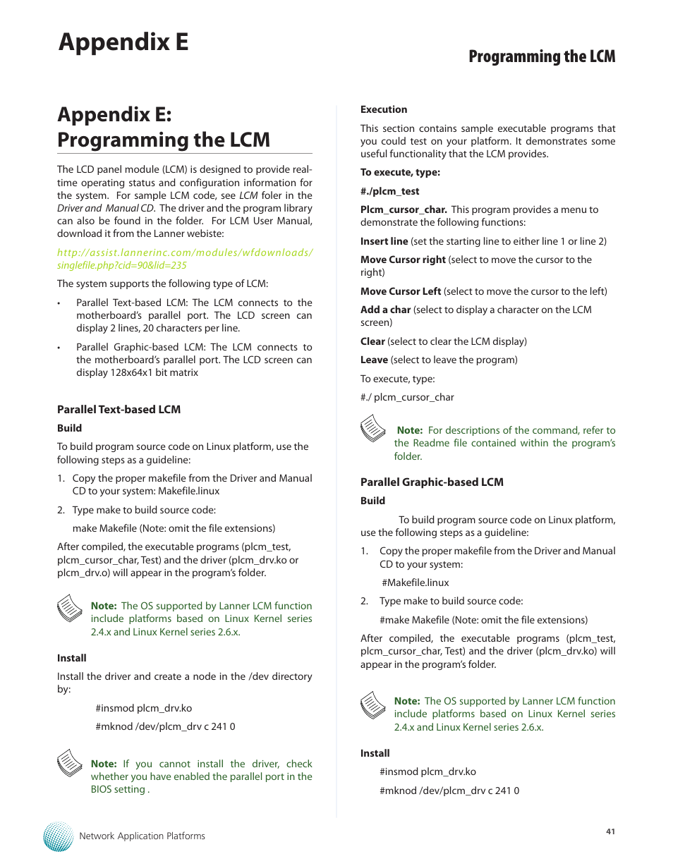 Appendix e: programming the lcm, Appendix e, Programming the lcm | Lanner FW-7575 User Manual | Page 46 / 48