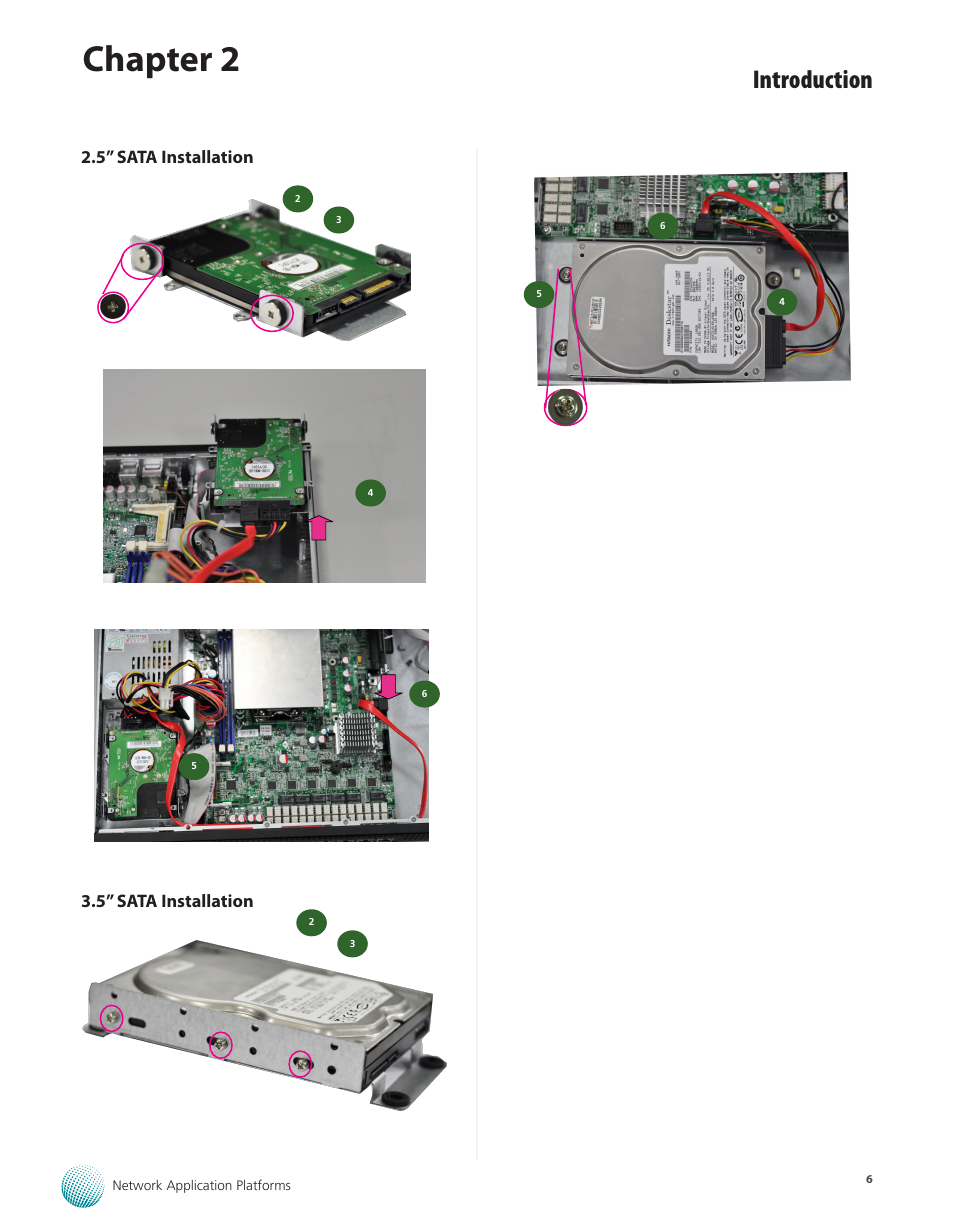Chapter 2, Introduction, 5” sata installation 3.5” sata installation | Lanner FW-7582 User Manual | Page 10 / 42