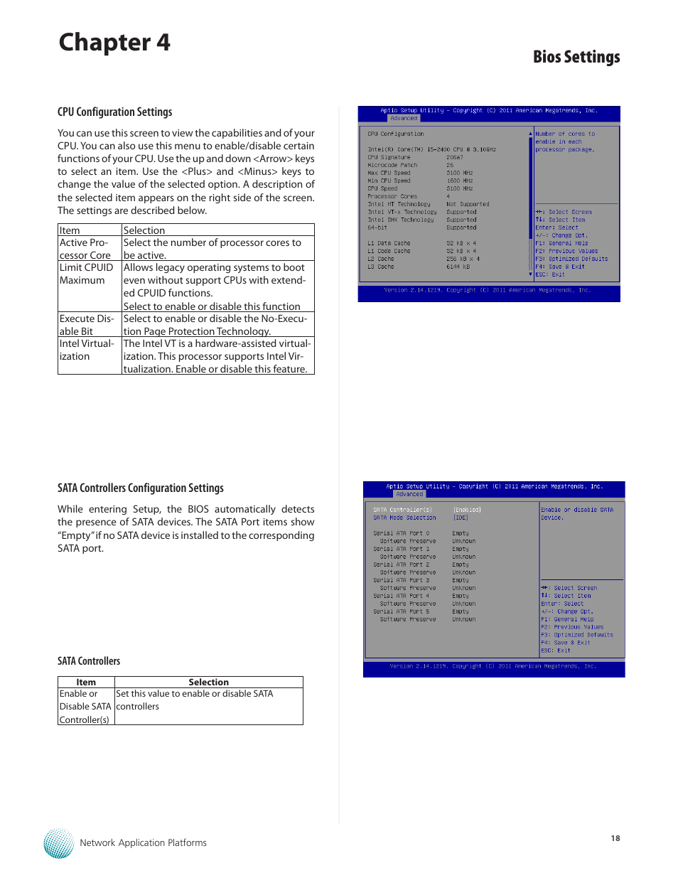Chapter 4, Bios settings | Lanner FW-7582 User Manual | Page 22 / 42