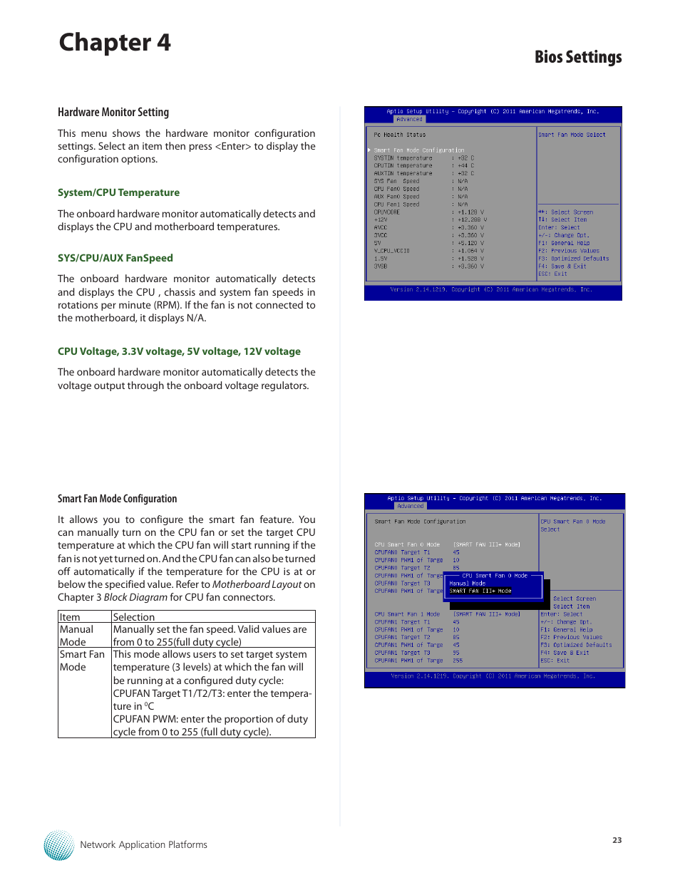 Chapter 4, Bios settings | Lanner FW-7582 User Manual | Page 27 / 42