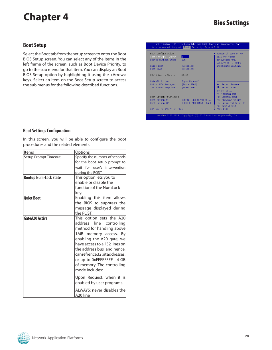 Boot setup, Chapter 4, Bios settings | Lanner FW-7610 User Manual | Page 31 / 44