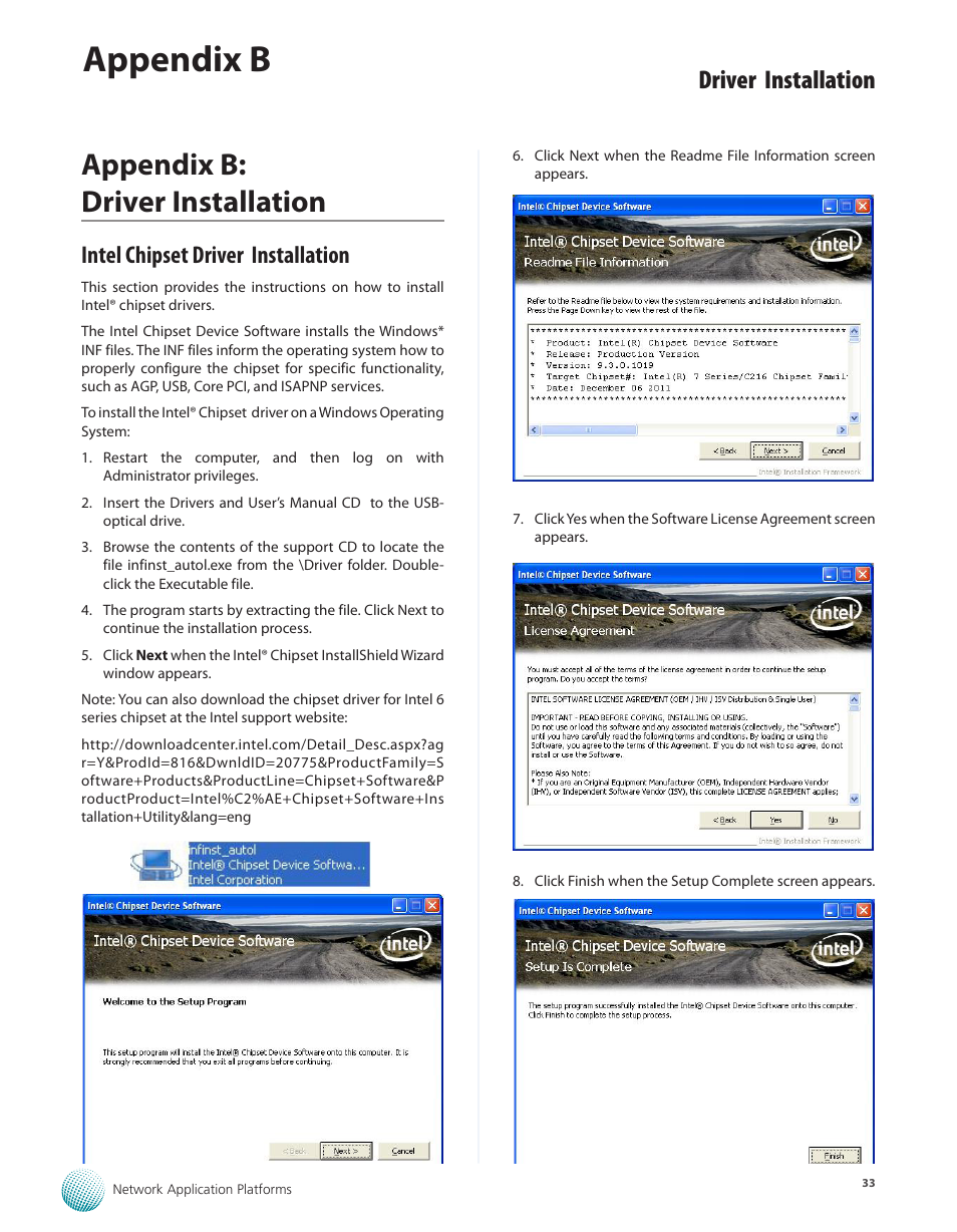 Appendix b: driver installation, Intel chipset driver installation, Appendix b | Driver installation | Lanner FW-7610 User Manual | Page 36 / 44