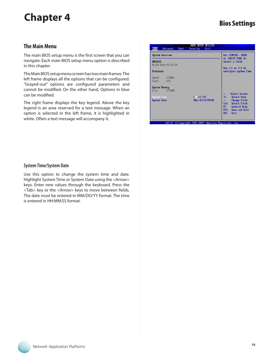 The main menu, Chapter 4, Bios settings | Lanner FW-8760 User Manual | Page 23 / 53