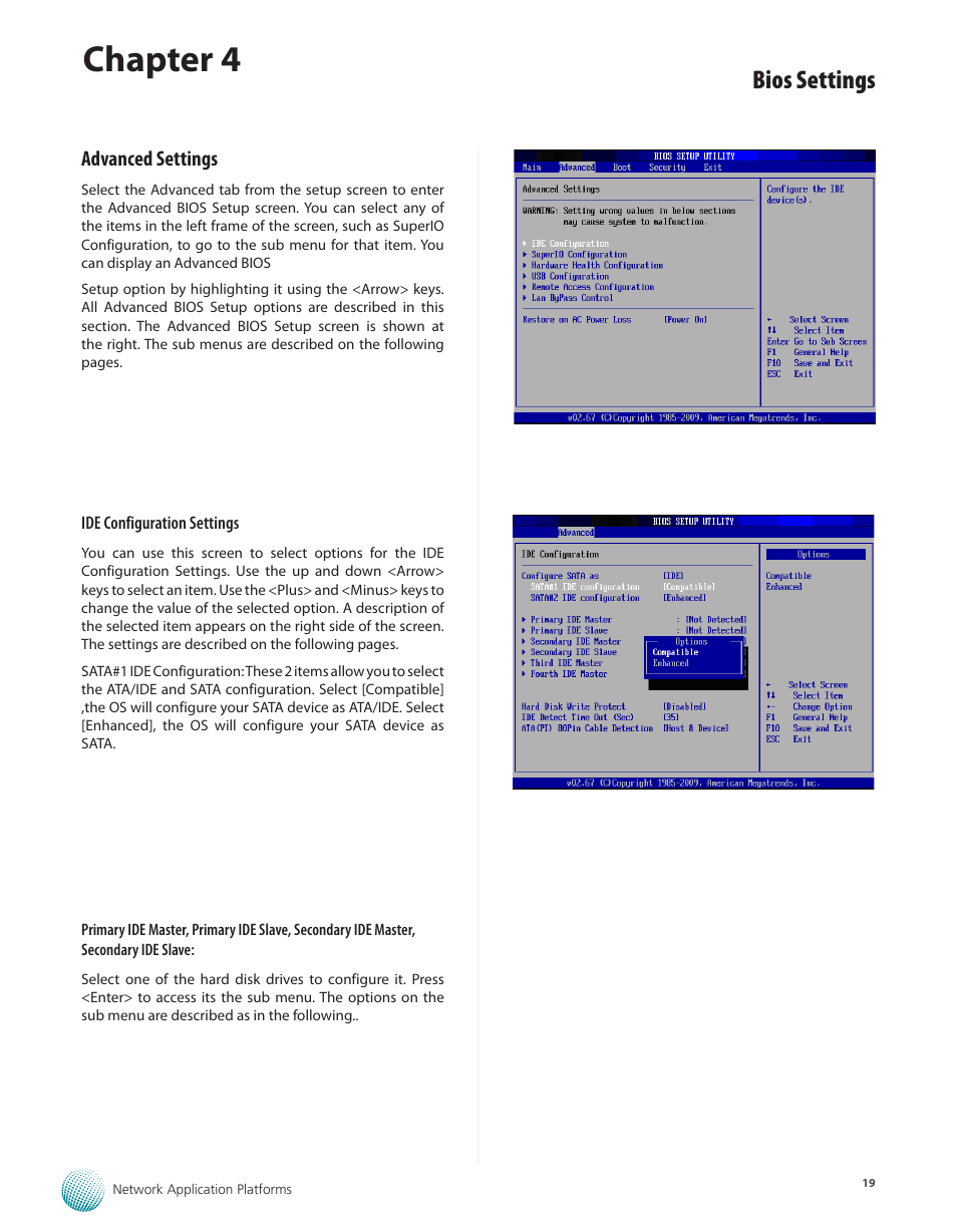 Advanced settings, Chapter 4, Bios settings | Lanner FW-8760 User Manual | Page 24 / 53