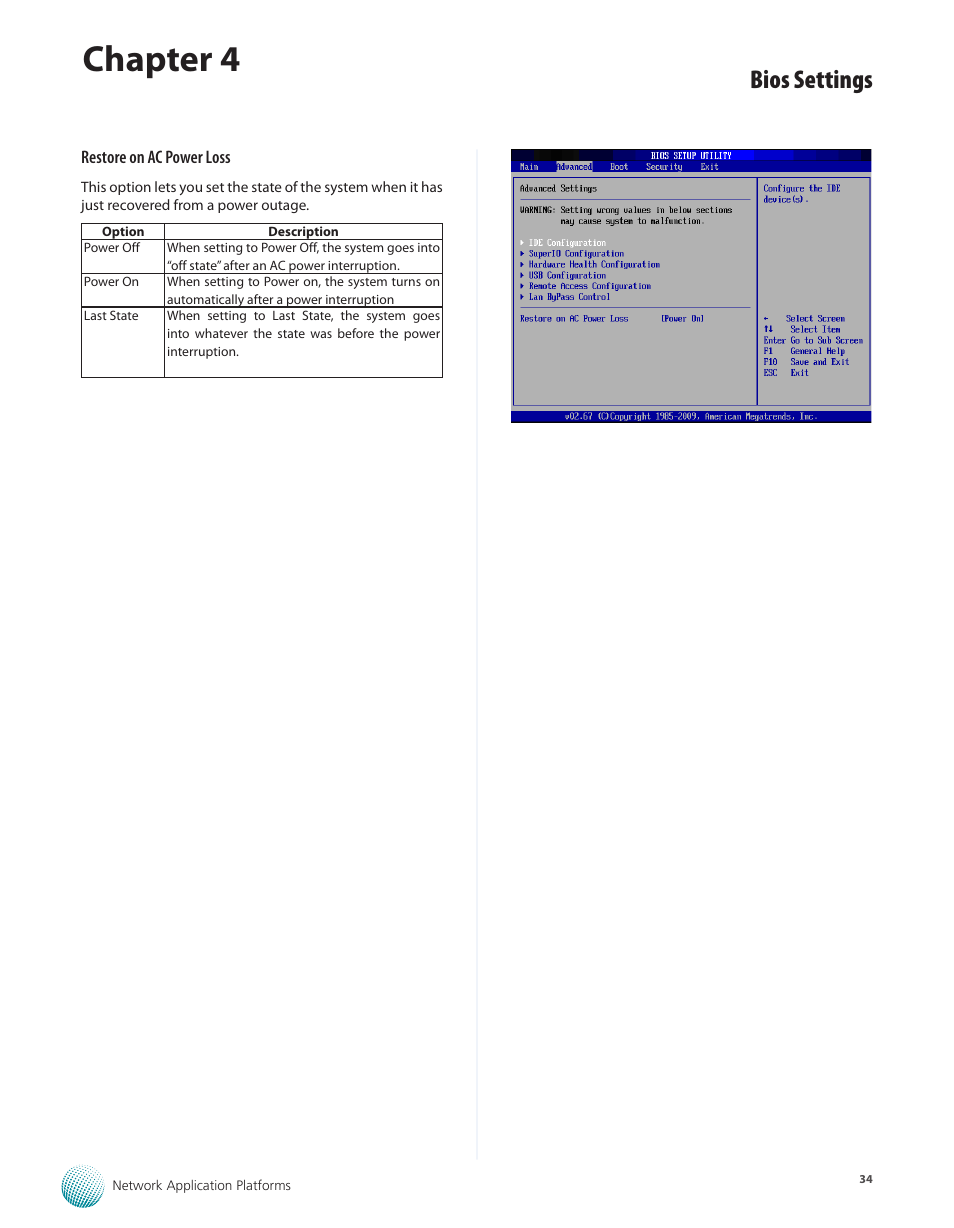 Chapter 4, Bios settings | Lanner FW-8760 User Manual | Page 39 / 53