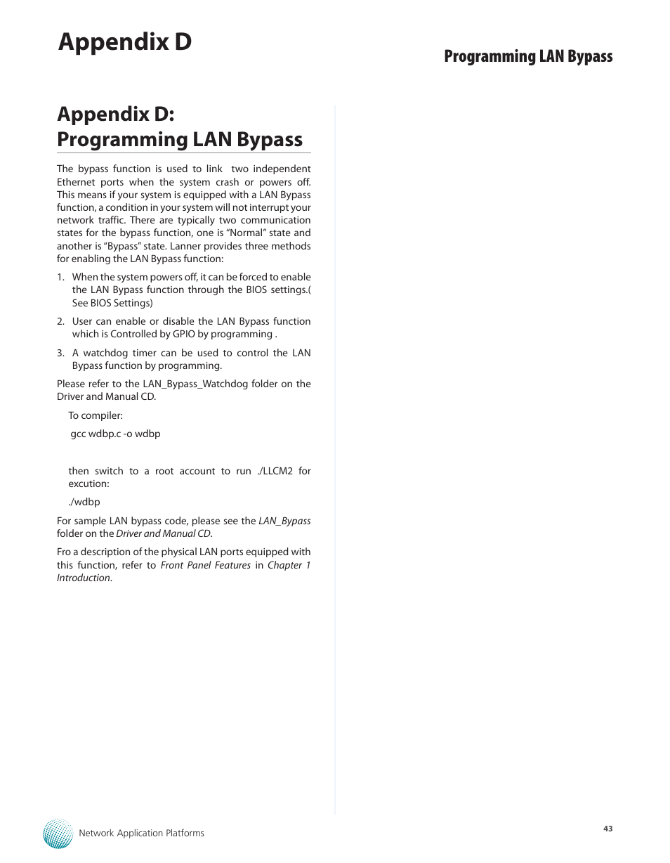 Appendix d: programming lan bypass, Appendix d, Programming lan bypass | Lanner FW-8760 User Manual | Page 48 / 53
