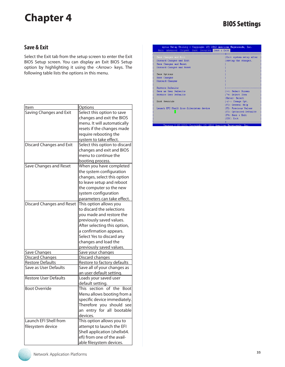 Save & exit, Chapter 4, Bios settings | Lanner FW-8771 User Manual | Page 40 / 47