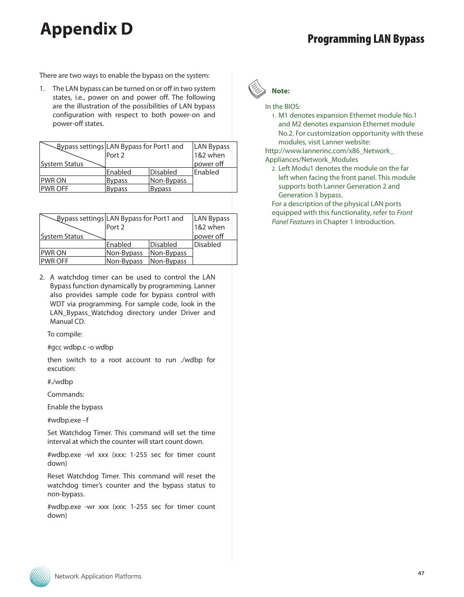 Appendix d, Programming lan bypass | Lanner FX-3210 User Manual | Page 52 / 54