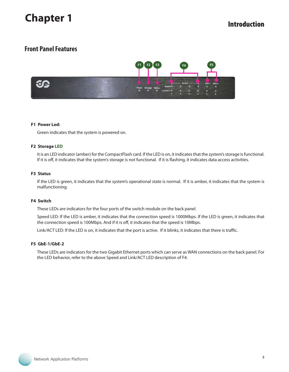 Front panel features, Chapter 1, Introduction | Lanner MR-320 User Manual | Page 6 / 20
