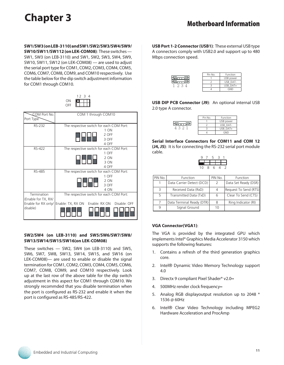 Chapter 3, Motherboard information | Lanner LEC-3110 User Manual | Page 13 / 26