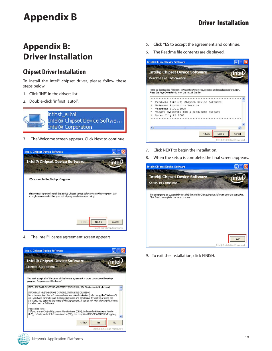 Appendix b: driver installation, Chipset driver installation, Chipset driver installation 19 | Appendix b, Driver installation | Lanner LEC-3110 User Manual | Page 21 / 26