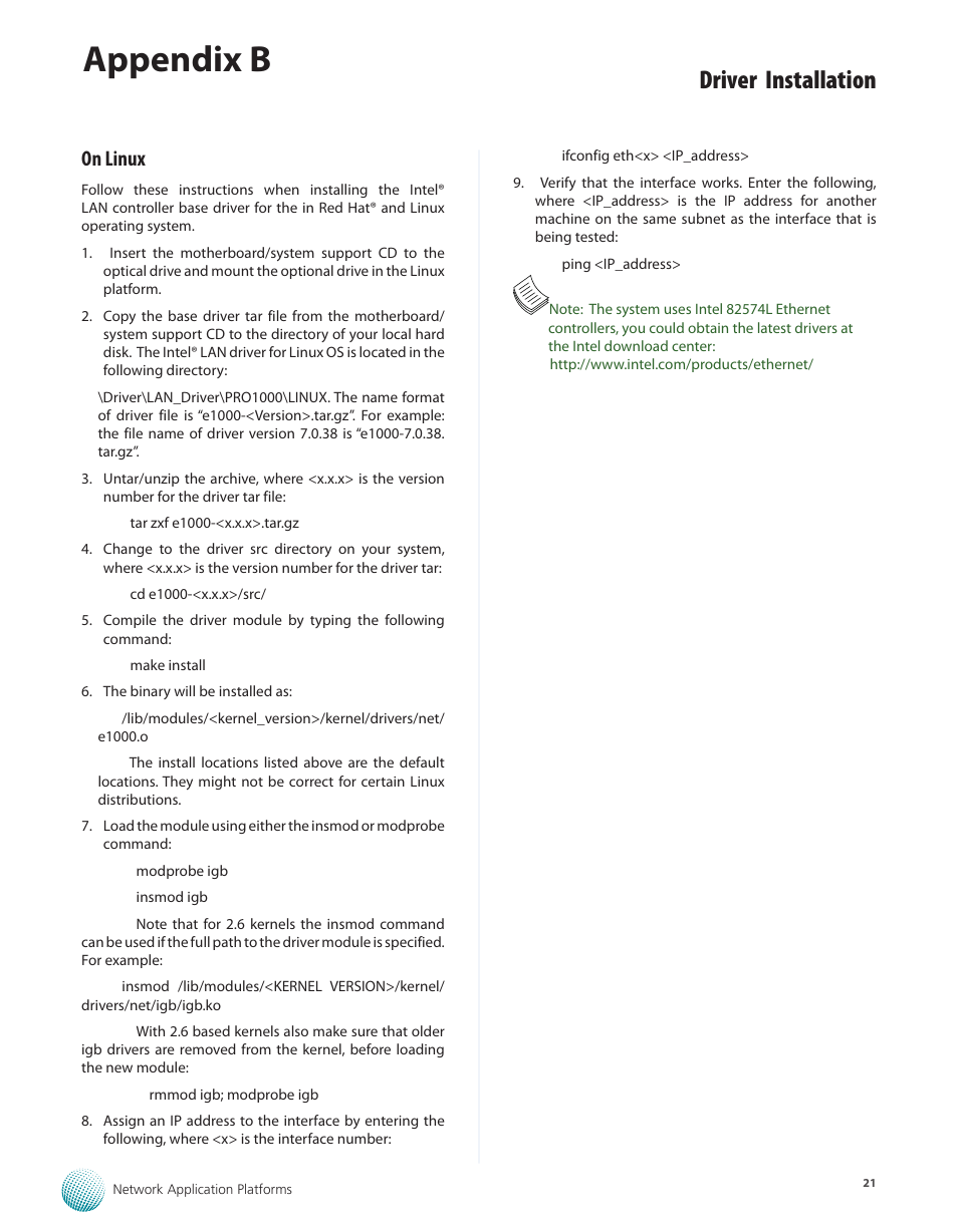 On linux, On linux 21, Appendix b | Driver installation | Lanner LEC-3110 User Manual | Page 23 / 26