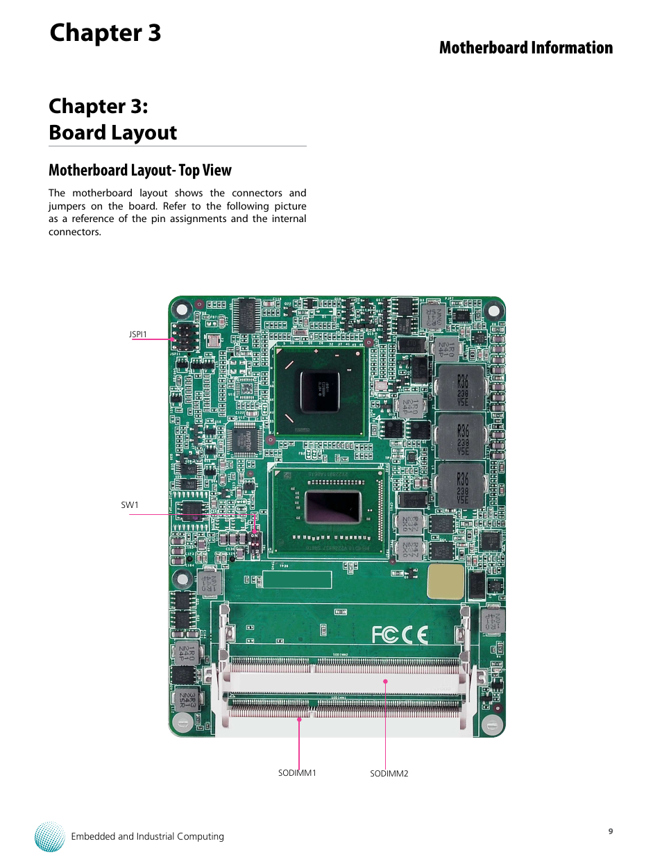 Chapter 3, Chapter 3: board layout, Motherboard information | Motherboard layout- top view | Lanner VES-270 User Manual | Page 9 / 19