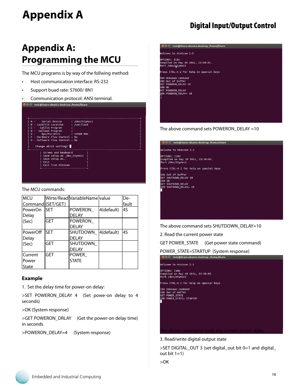 Appendix a, Appendix a: programming the mcu, Digital input/output control | Lanner VES-500 User Manual | Page 18 / 21