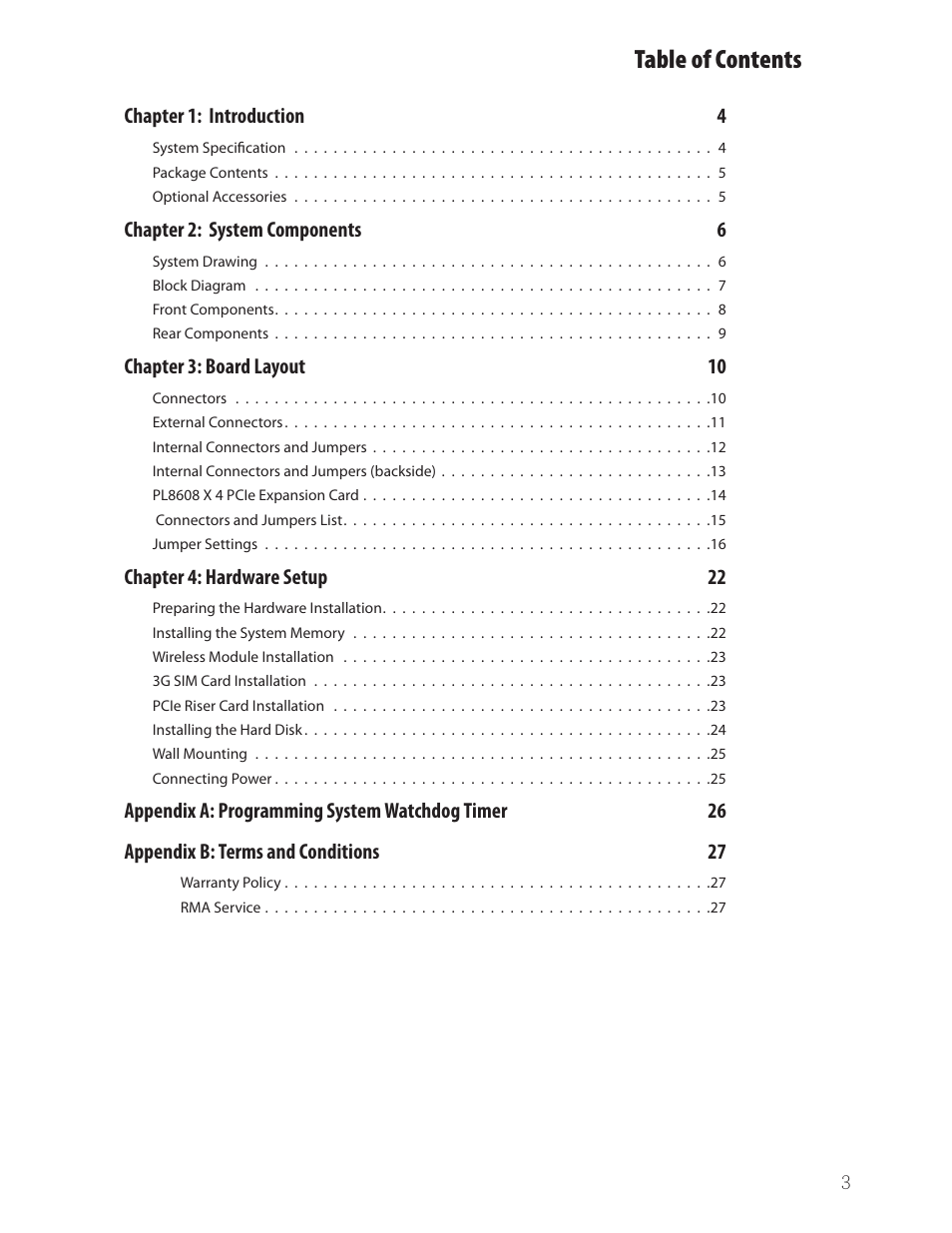 Ttat table of contents beable of contents | Lanner LEC-2280E-7BN4/8 User Manual | Page 3 / 28