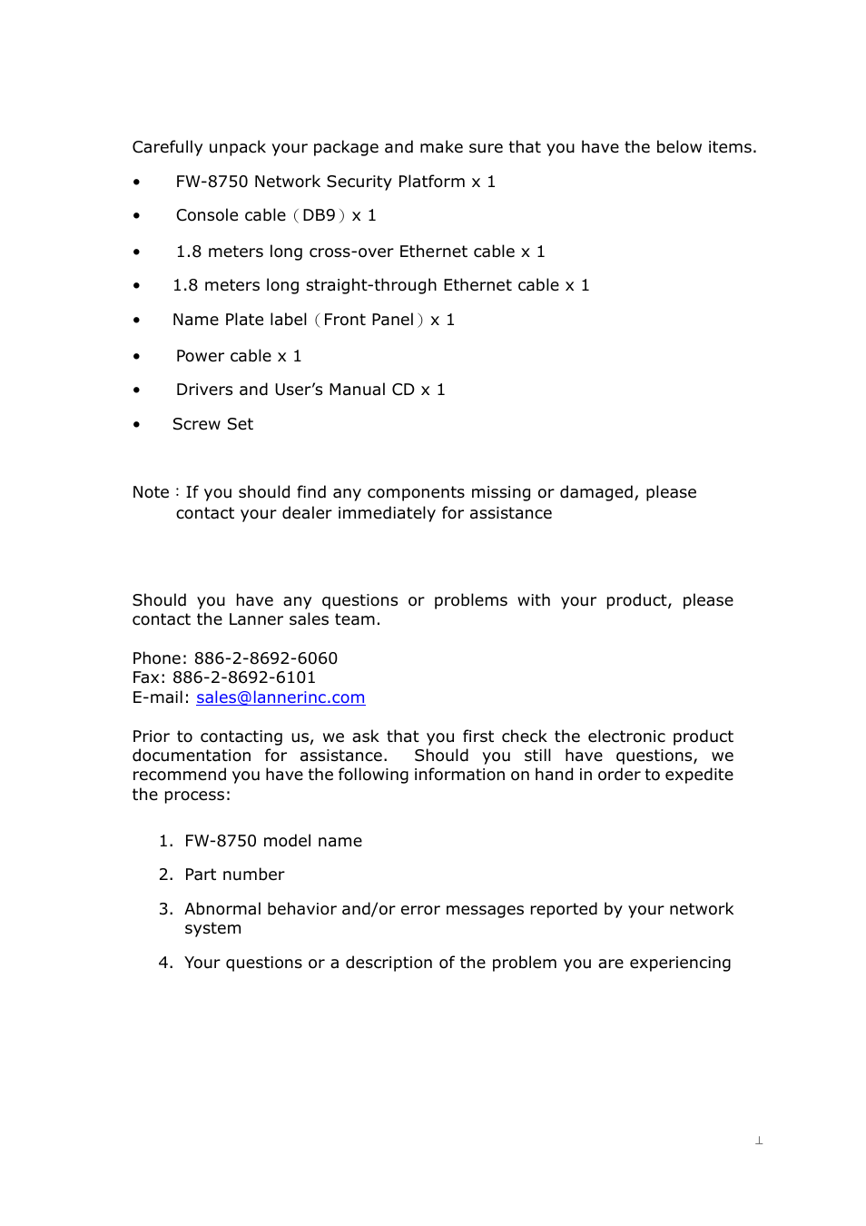 4 package contents, 5 technical assistance | Lanner FW-8750 User Manual | Page 10 / 45