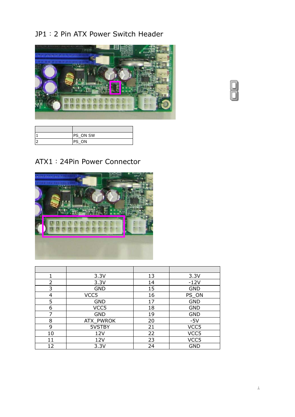 Jp1：2 pin atx power switch header, Atx1：24pin power connector | Lanner FW-8750 User Manual | Page 18 / 45