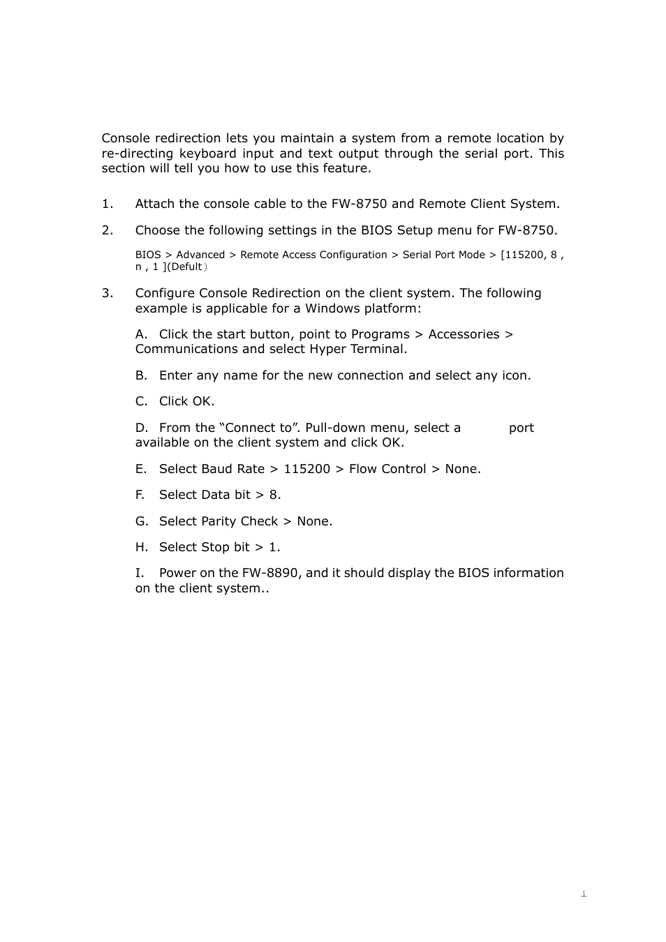 C. appendix c: console redirection | Lanner FW-8750 User Manual | Page 40 / 45
