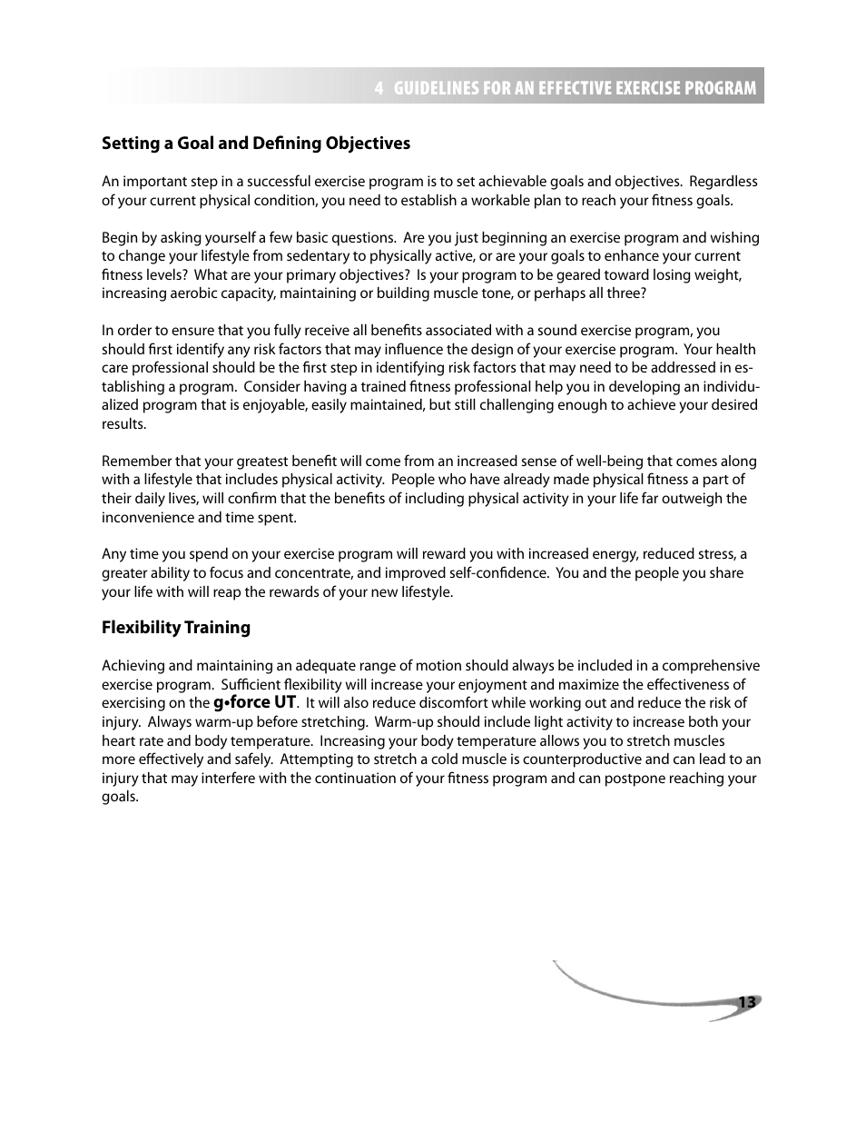 4 guidelines for an effective exercise program | LeMond g-force UT User Manual | Page 13 / 44