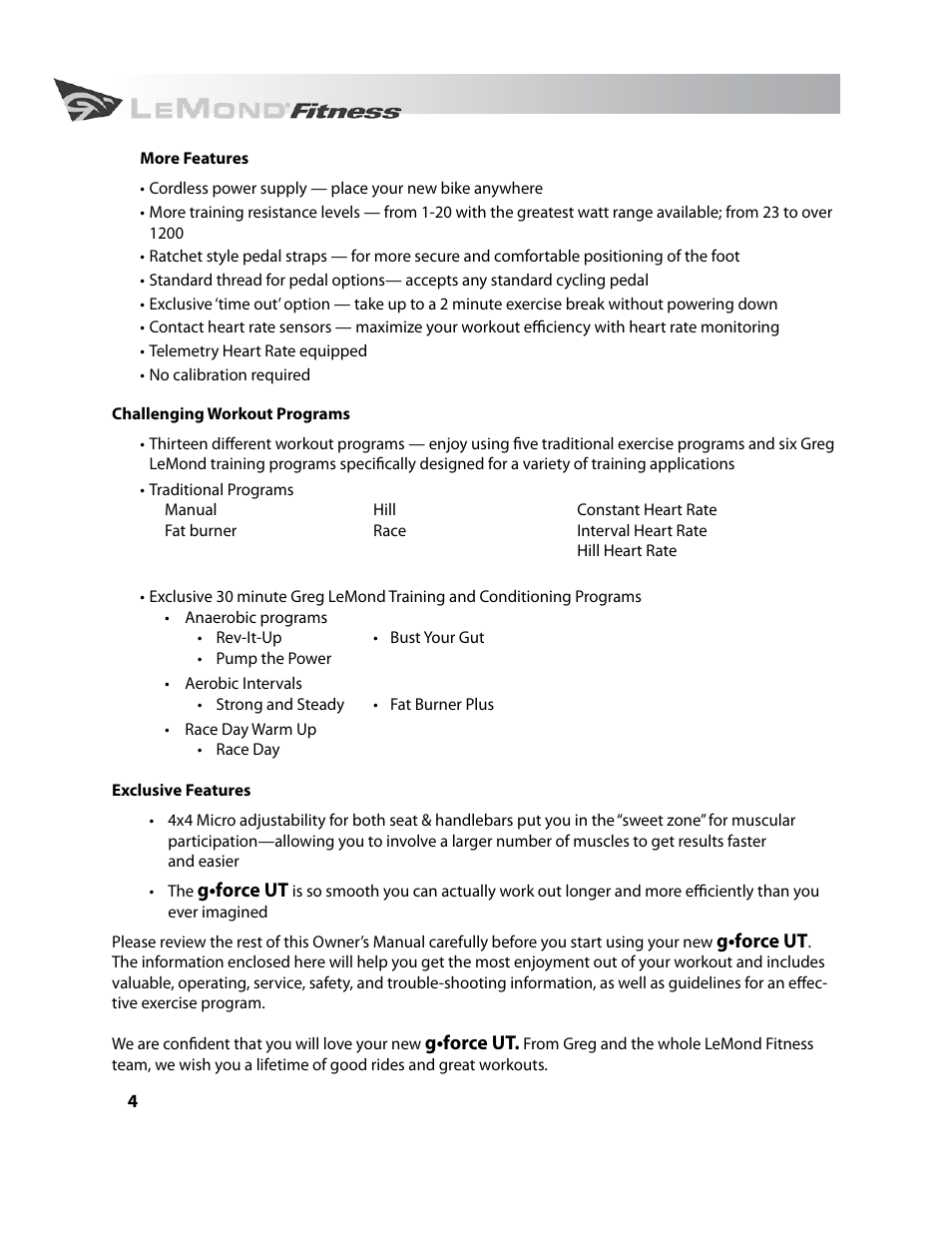 LeMond g-force UT User Manual | Page 4 / 44