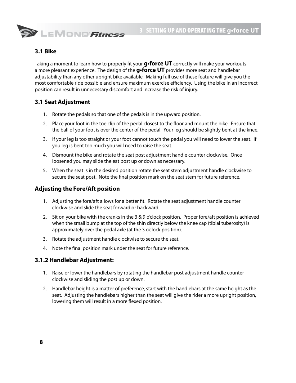 LeMond g-force UT User Manual | Page 8 / 44