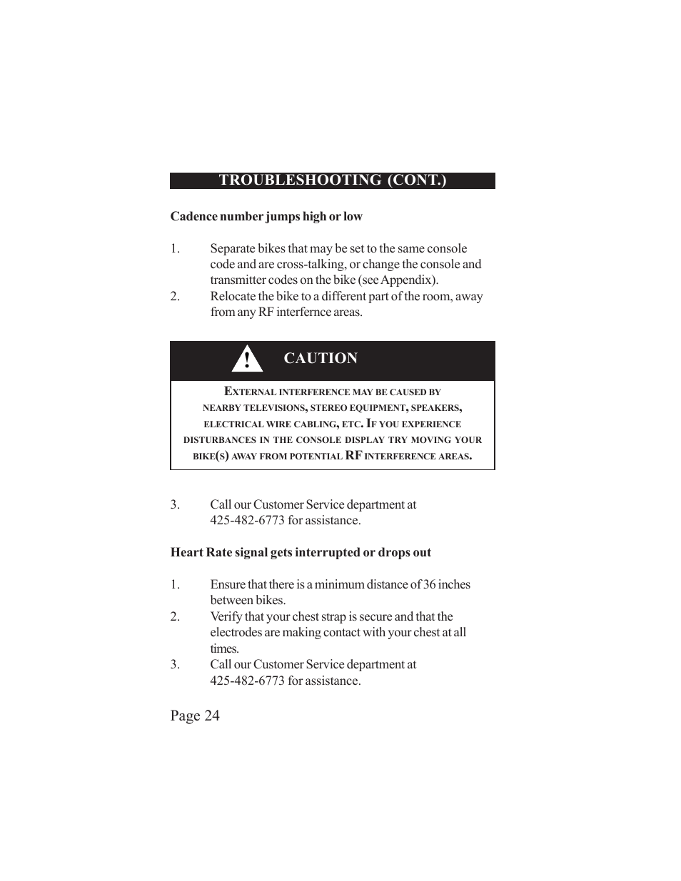 Page 24 troubleshooting (cont.), Caution | LeMond RevMaster Pilot User Manual | Page 24 / 29