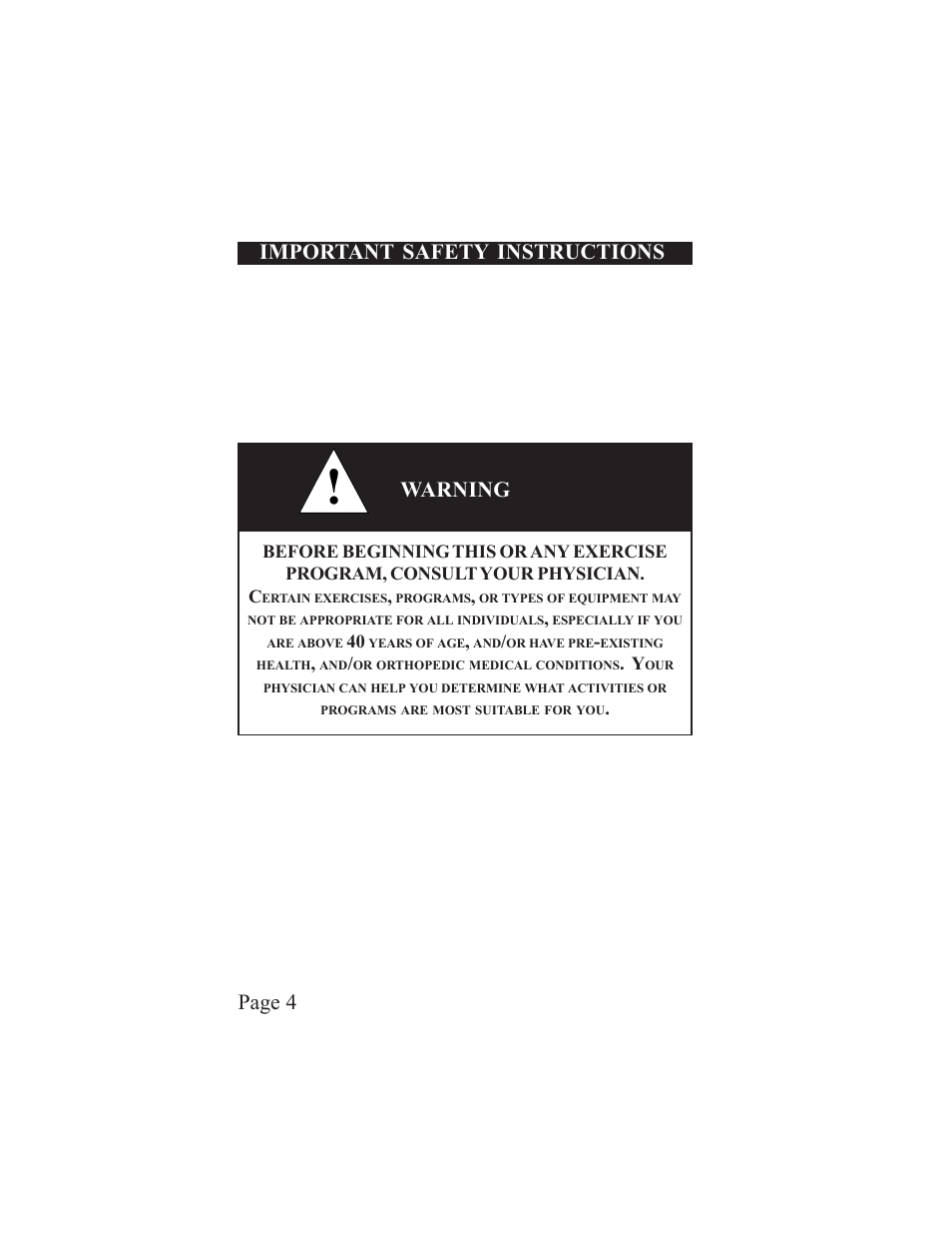Page 4 important safety instructions, Warning | LeMond RevMaster Pilot User Manual | Page 4 / 29