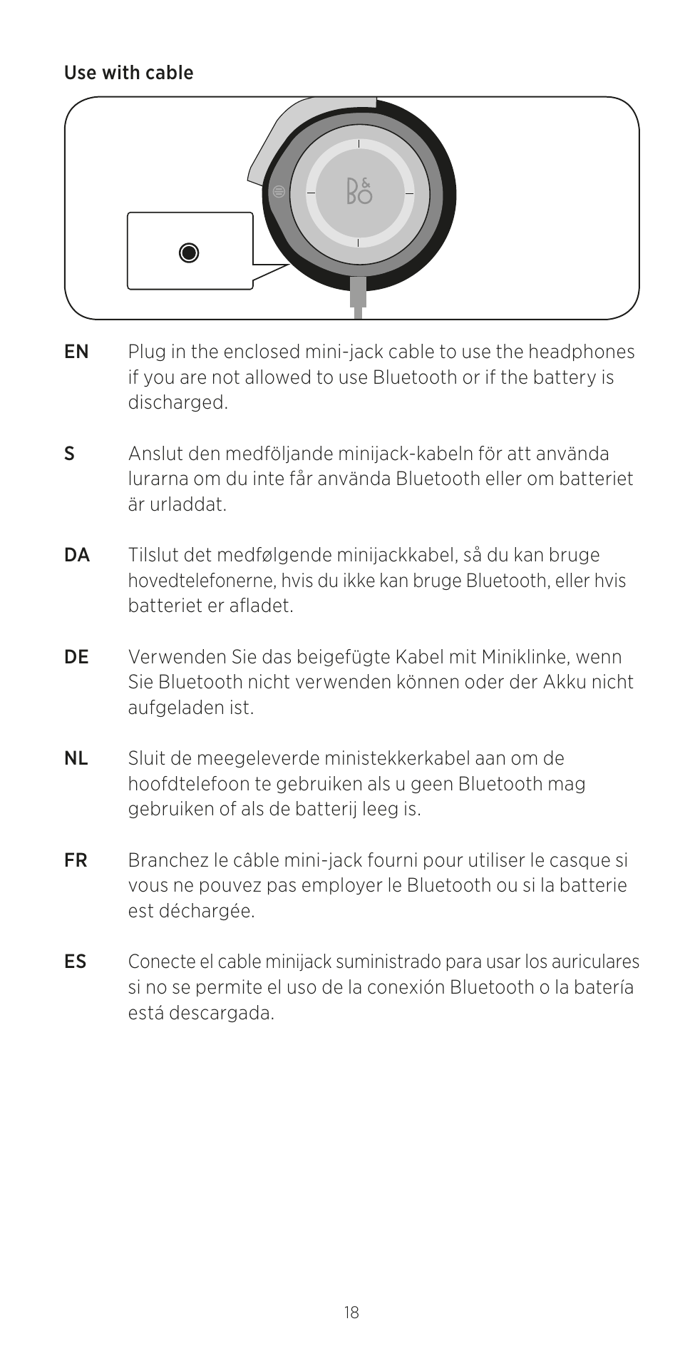 Use with cable | Bang & Olufsen BeoPlay H8 User Manual | Page 18 / 24