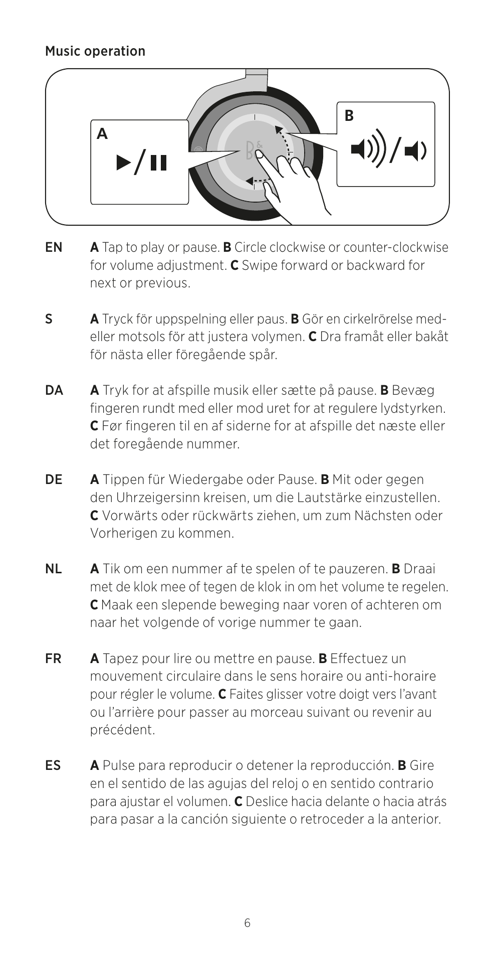 Music operation | Bang & Olufsen BeoPlay H8 User Manual | Page 6 / 24