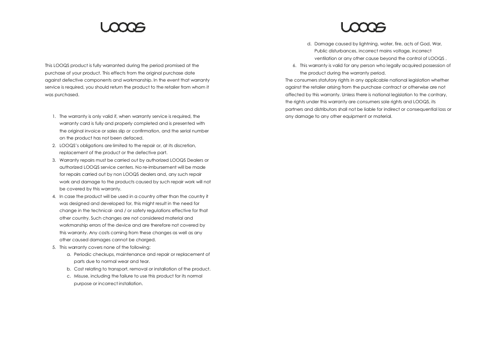 Warranty | LOOQS MeeFrame User Manual | Page 16 / 17