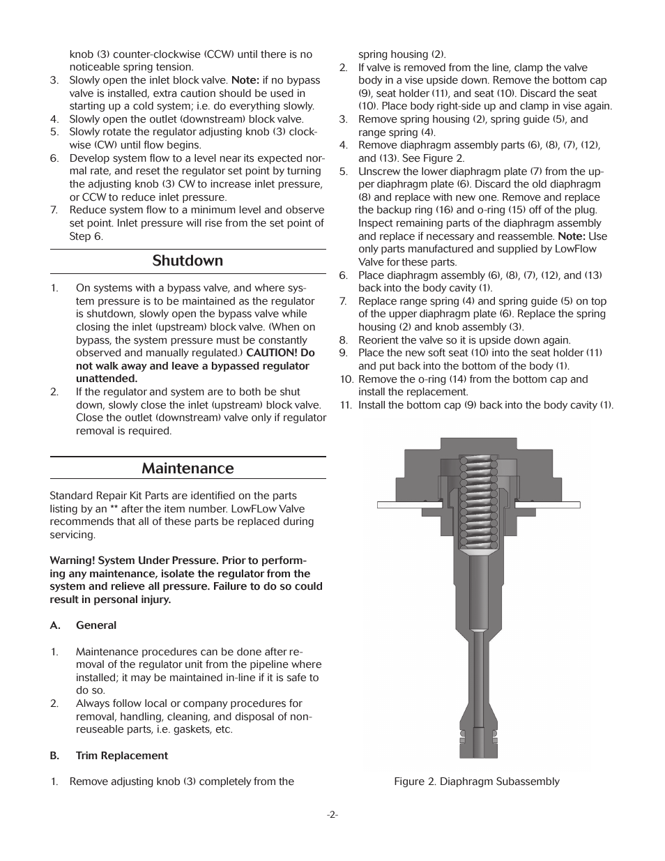 Shutdown, Maintenance | LowFlow JBDL Series Back Pressure Valves User Manual | Page 2 / 4