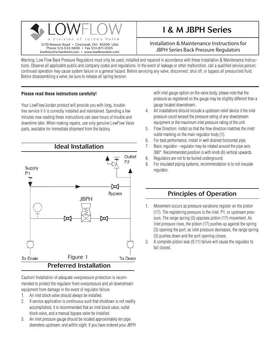 LowFlow JBPH Series Back Pressure Regulating Valve User Manual | 4 pages