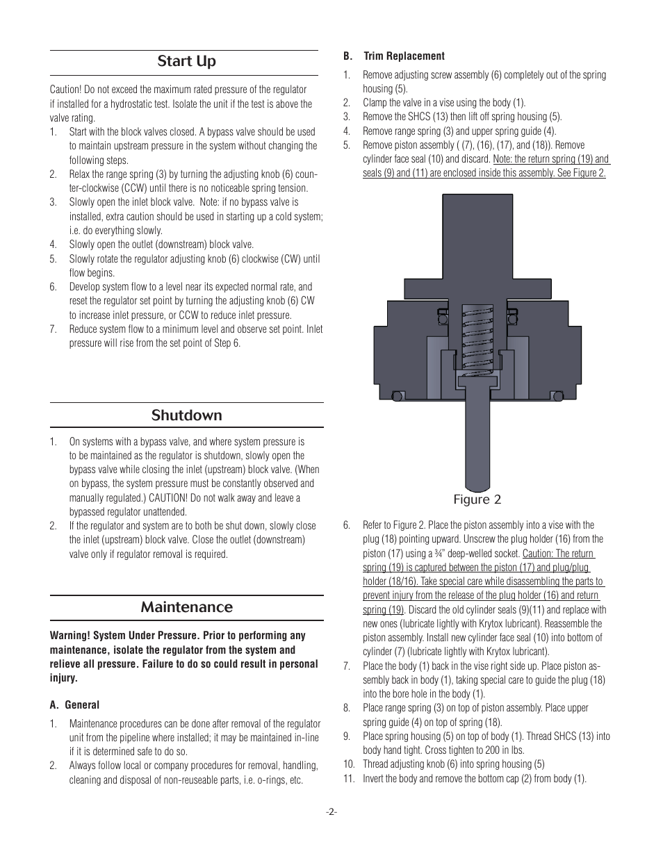 Start up, Shutdown, Maintenance | LowFlow JBPH Series Back Pressure Regulating Valve User Manual | Page 2 / 4