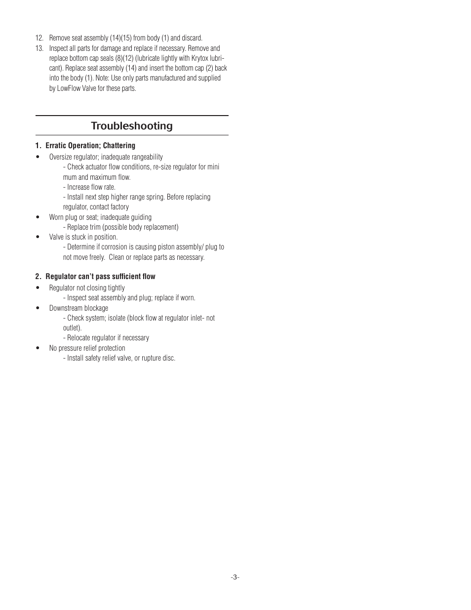 Troubleshooting | LowFlow JBPH Series Back Pressure Regulating Valve User Manual | Page 3 / 4