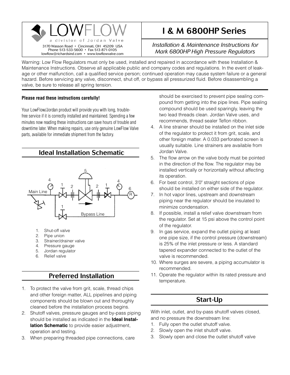 LowFlow Mark 6800HP Series High Pressure Regulating Valve User Manual | 4 pages