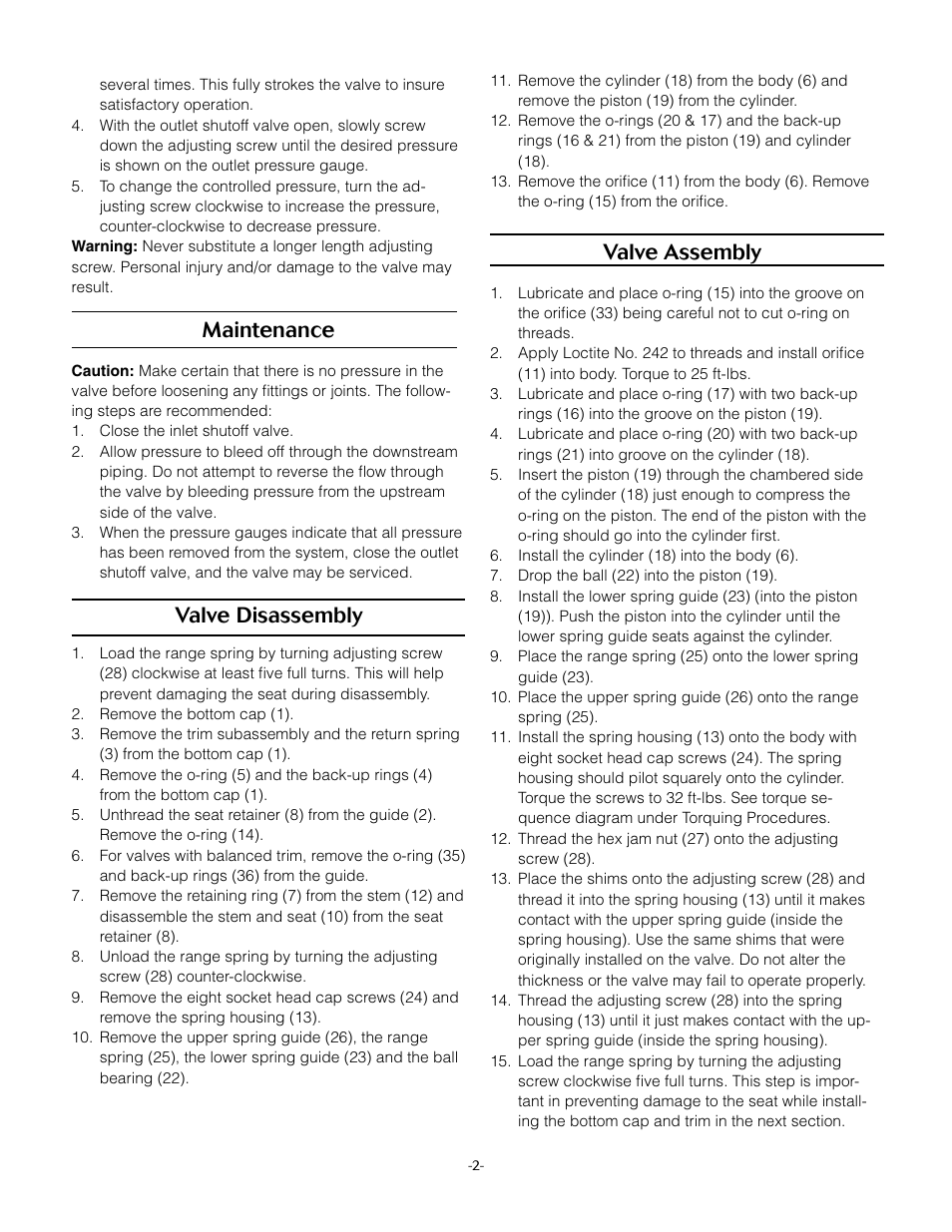 Maintenance, Valve disassembly, Valve assembly | LowFlow Mark 6800HP Series High Pressure Regulating Valve User Manual | Page 2 / 4