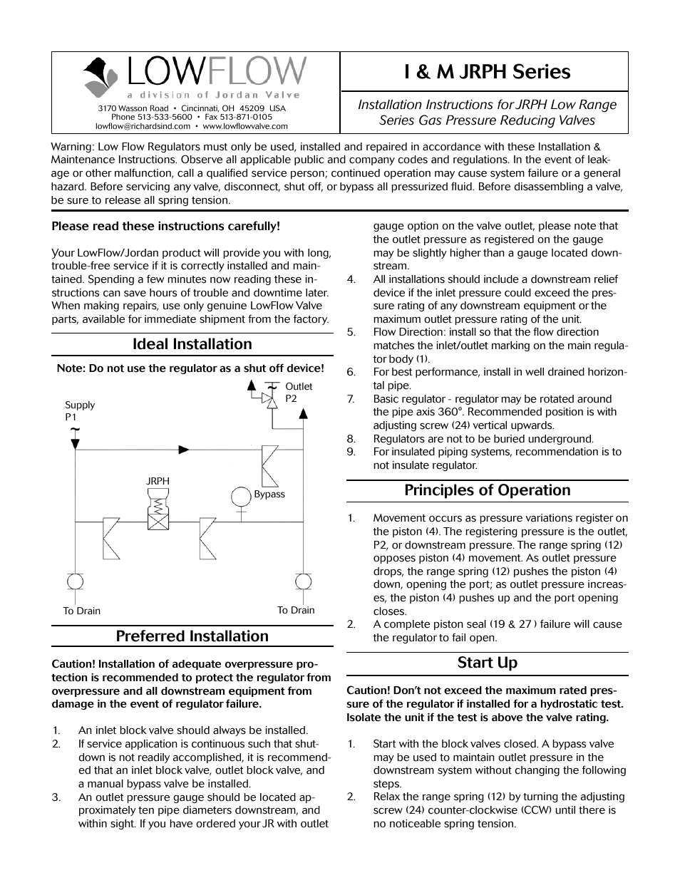 LowFlow JRPL/JRPH Series Pressure Regulators User Manual | 4 pages