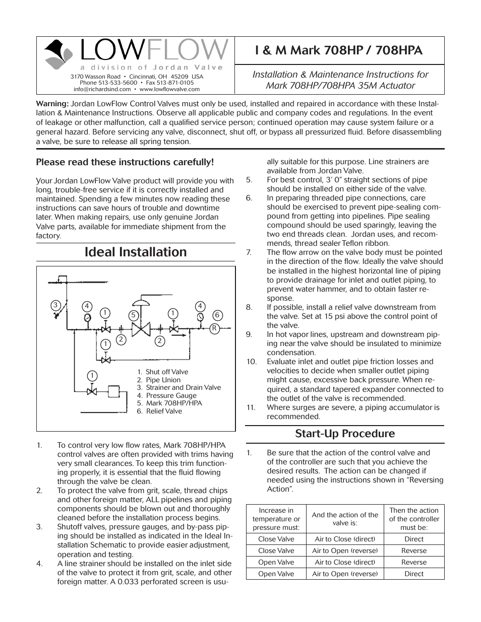 LowFlow Mark 708HP Series 8000 psi Control Valve User Manual | 5 pages