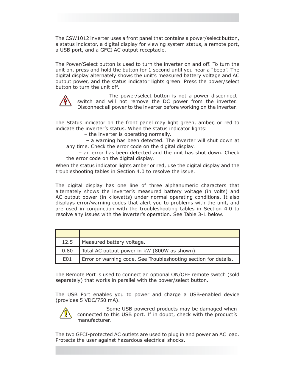0 operation | Magnum Energy CSW1012 User Manual | Page 19 / 24