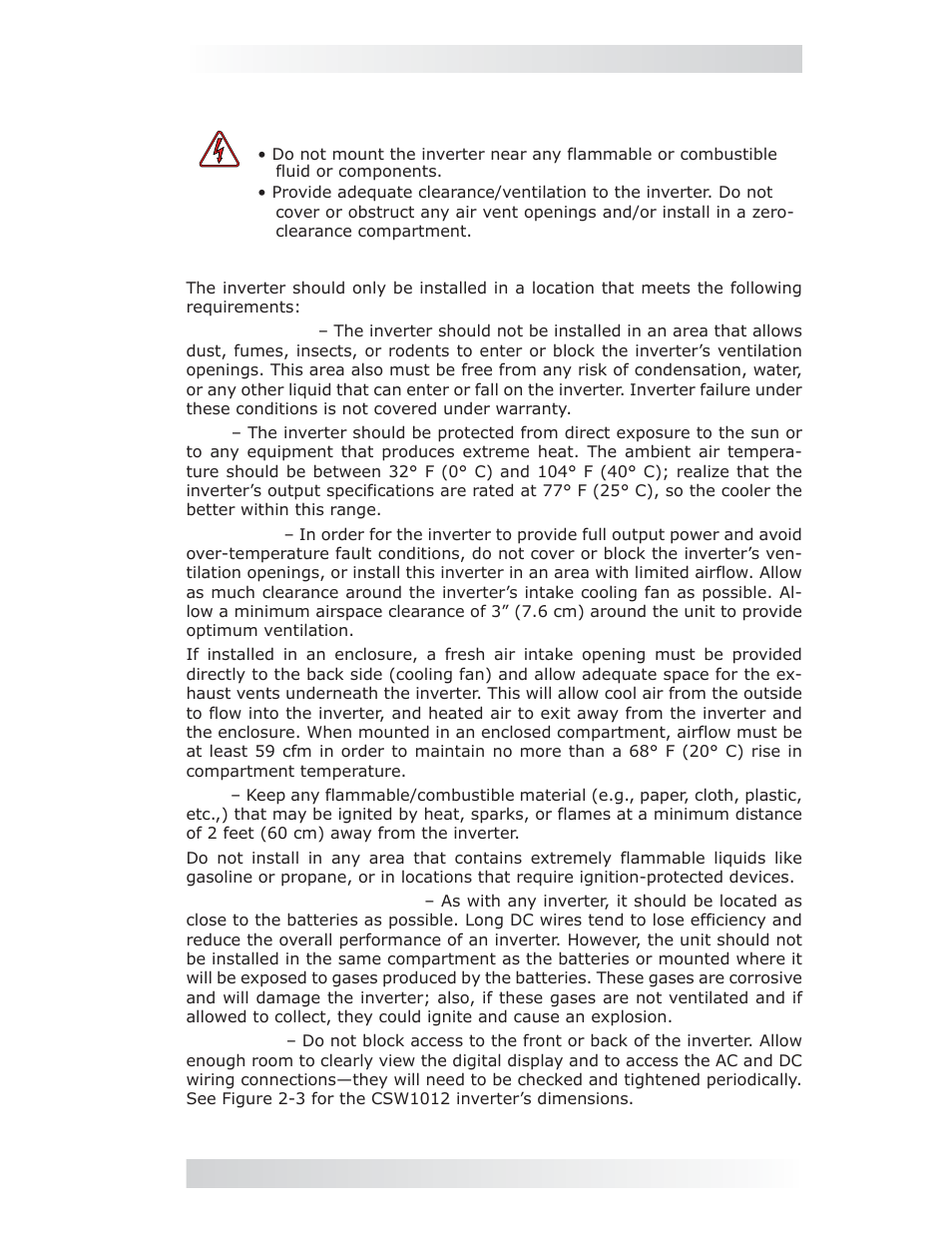 2 locating and mounting the inverter | Magnum Energy CSW1012 User Manual | Page 9 / 24