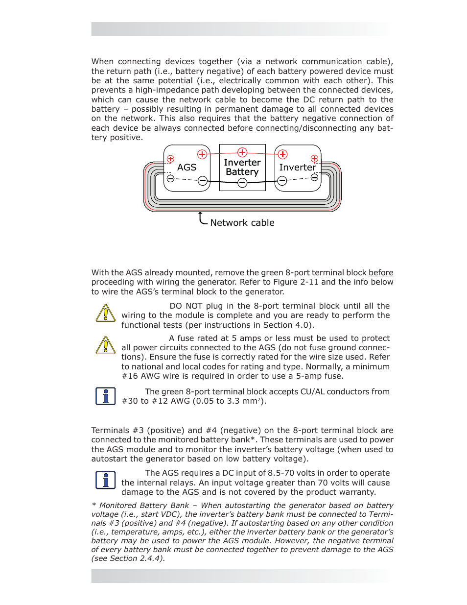 5 me-ags-n terminal block wiring connections, 0 installation | Magnum Energy AGS Network (ME-AGS-N) User Manual | Page 16 / 103