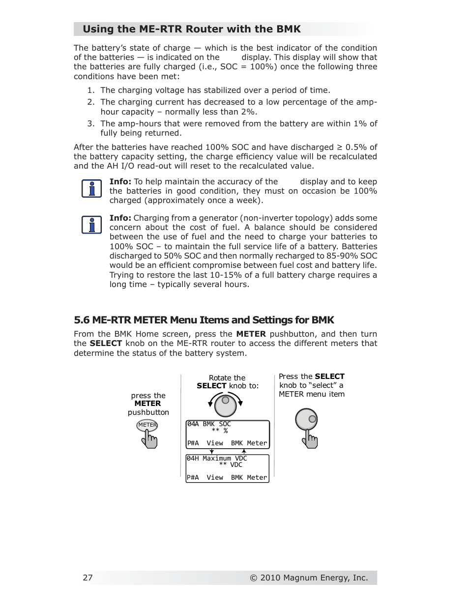 Using the me-rtr router with the bmk, 6 me-rtr meter menu items and settings for bmk | Magnum Energy Battery Monitor Kit ME-BMK User Manual | Page 31 / 39