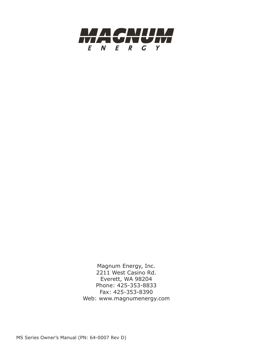 Magnum Energy MS Series User Manual | Page 76 / 76