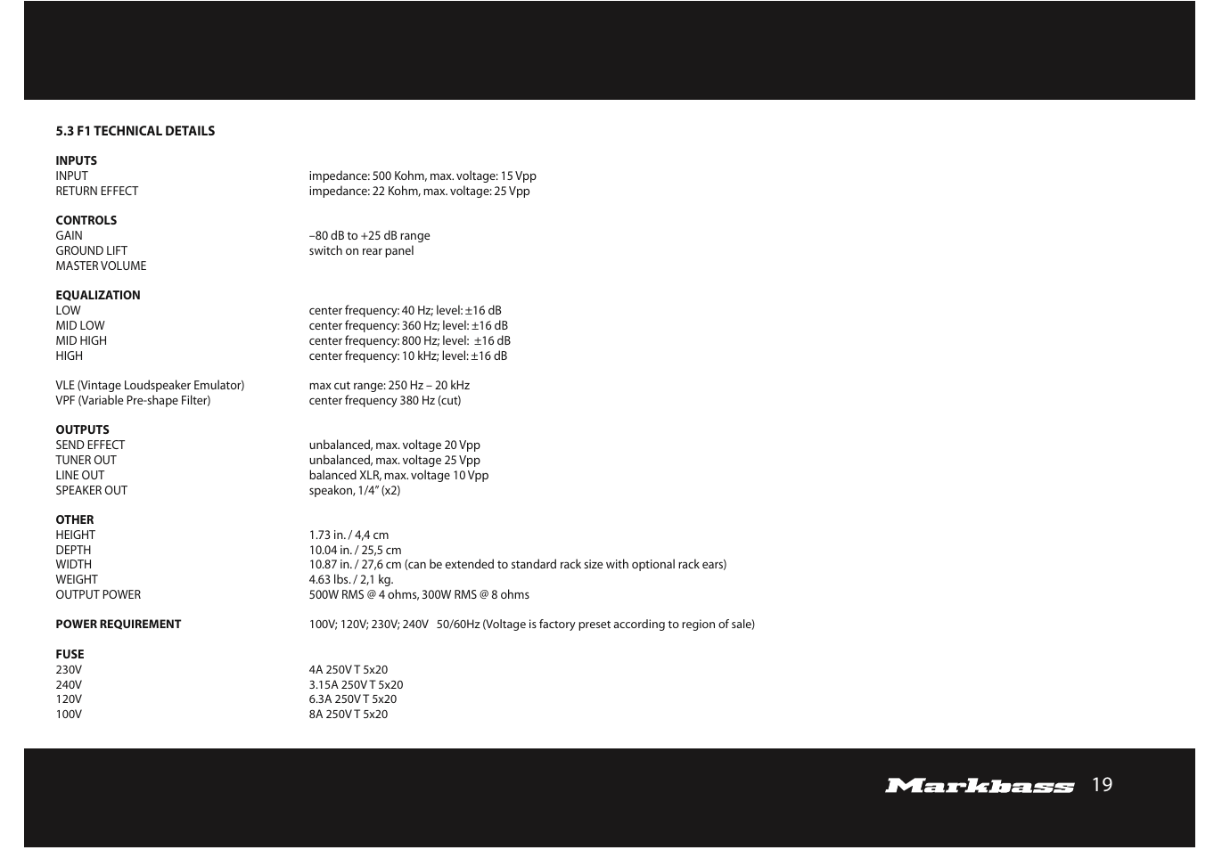 Markbass F 500 User Manual | Page 19 / 32