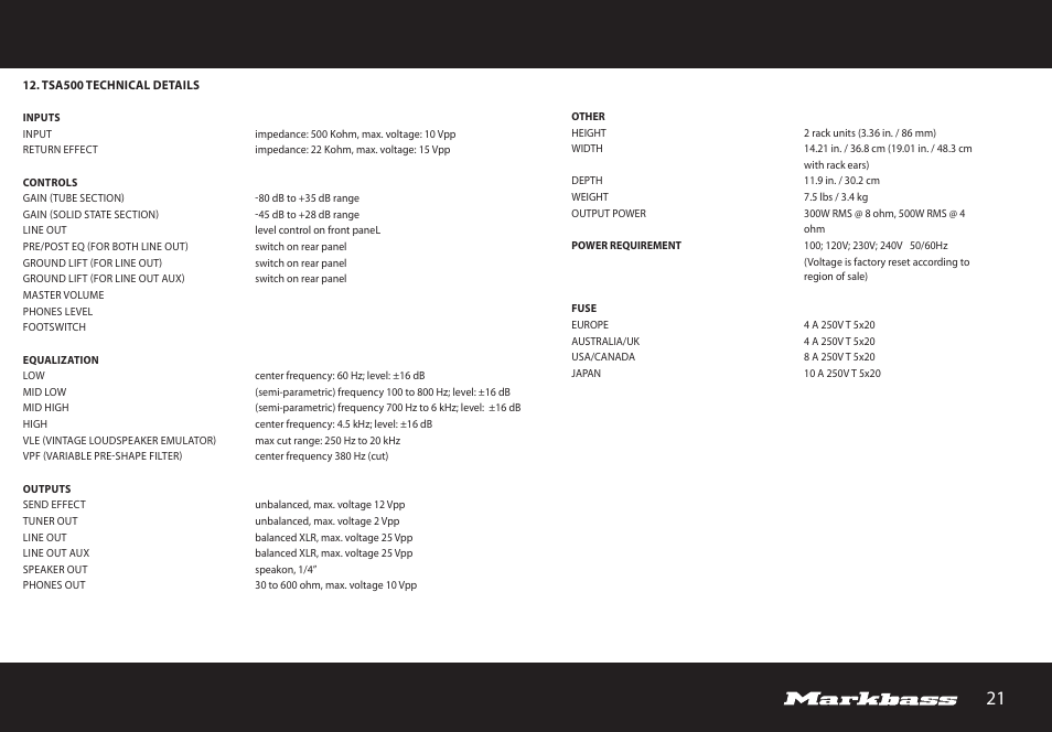 Markbass TA 503 User Manual | Page 21 / 28