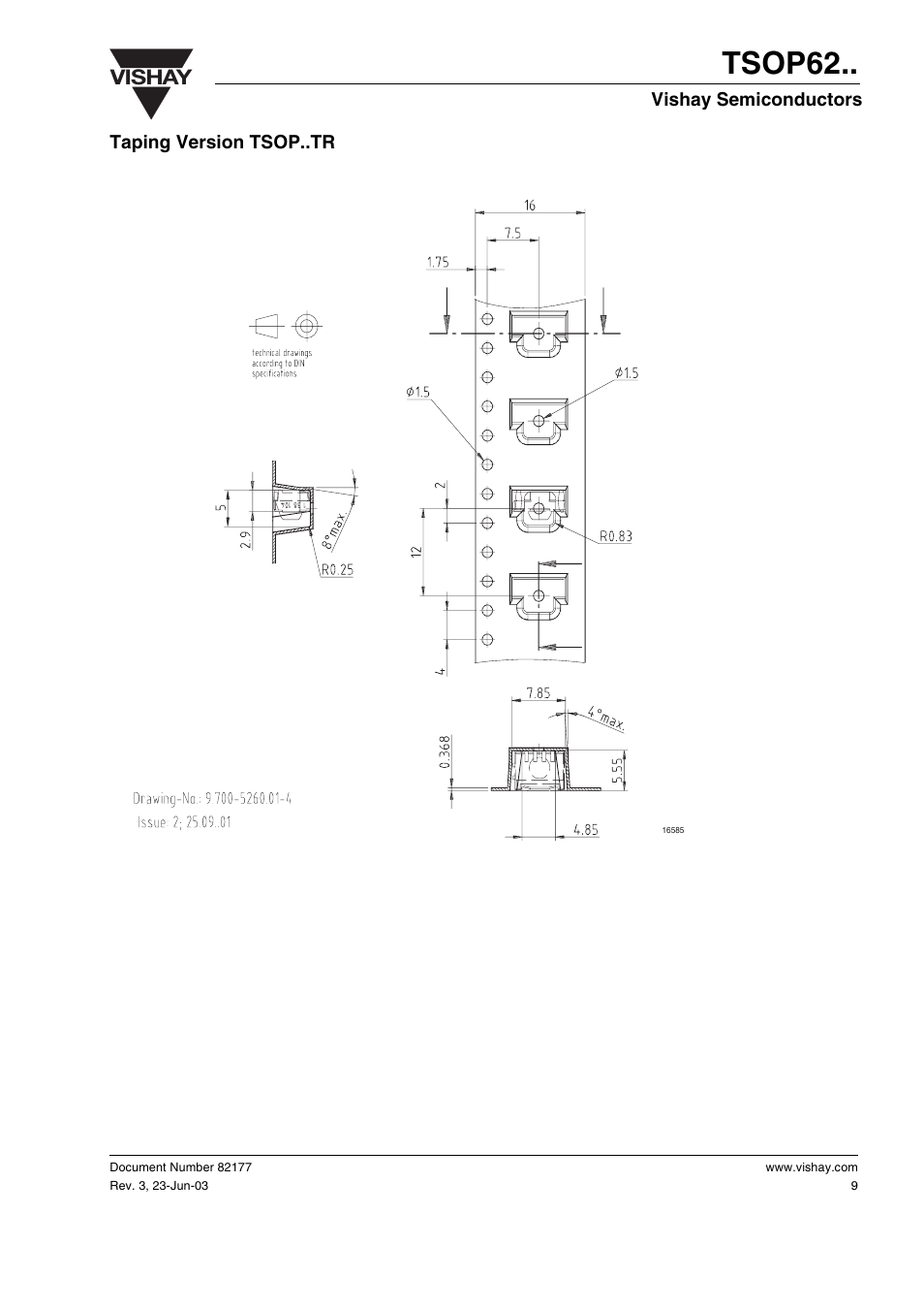 Taping version tsop..tr, Tsop62, Vishay | Vishay TSOP62 User Manual | Page 9 / 14