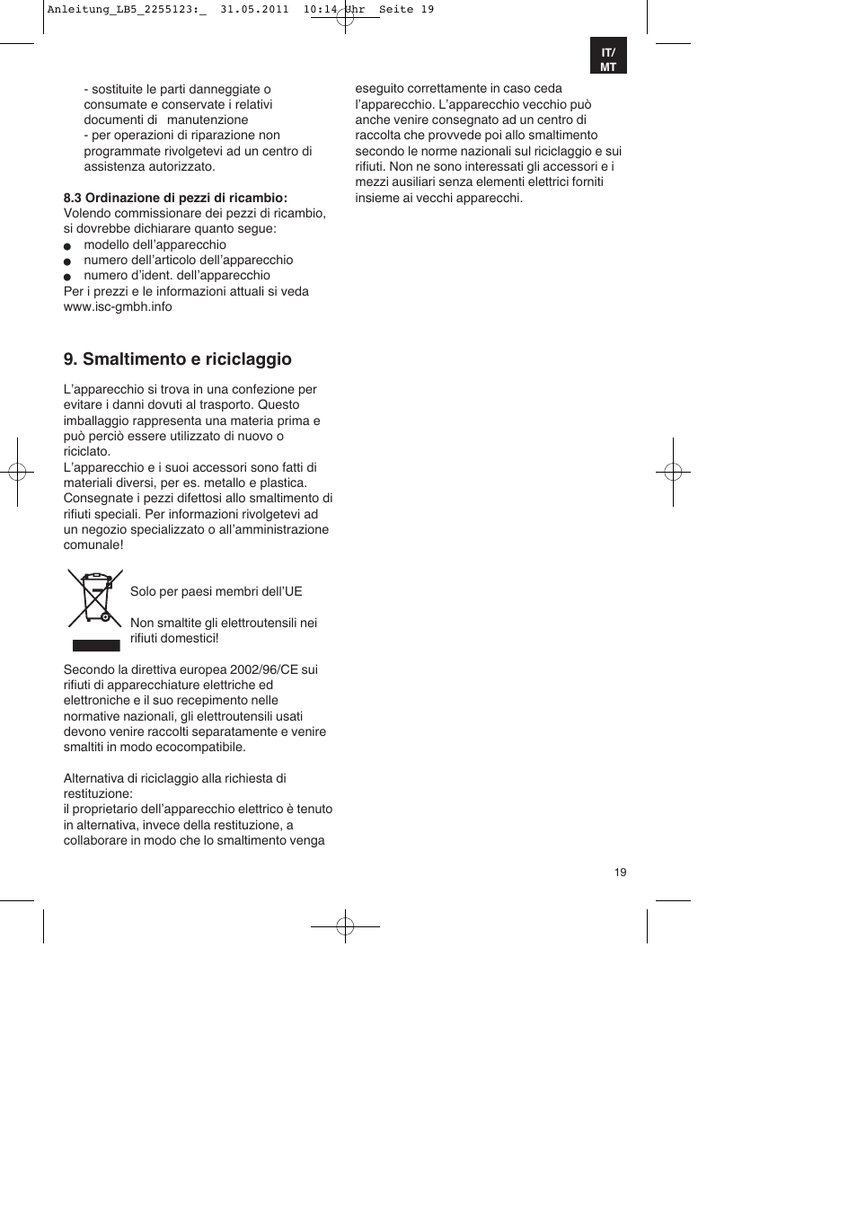 Smaltimento e riciclaggio | Parkside PSZ 250 A2 User Manual | Page 19 / 40