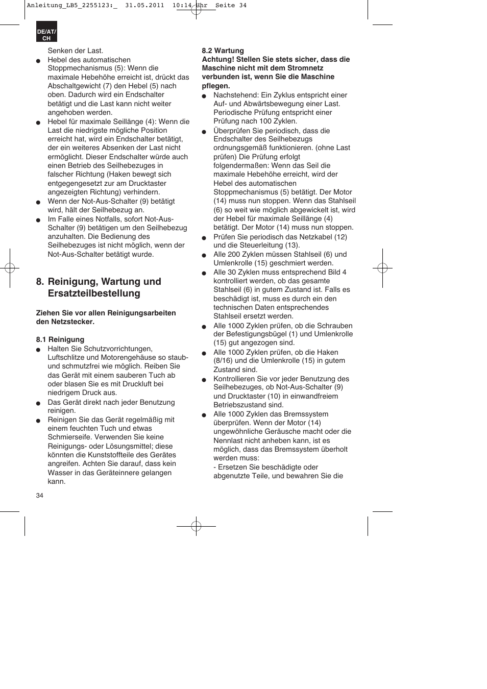 Reinigung, wartung und ersatzteilbestellung | Parkside PSZ 250 A2 User Manual | Page 34 / 40