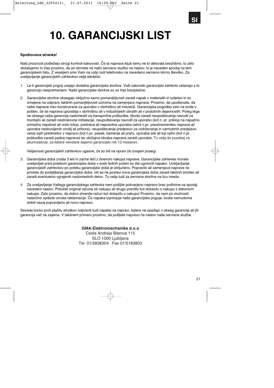 Garancijski list | Parkside PSZ 250 A2 User Manual | Page 21 / 44